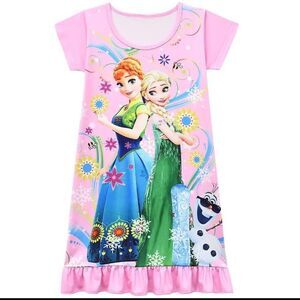 Elsa Anna Olaf Frozen Night Gown Pjs Sleep Dress Shirt Pajamas Toddler Girl 6